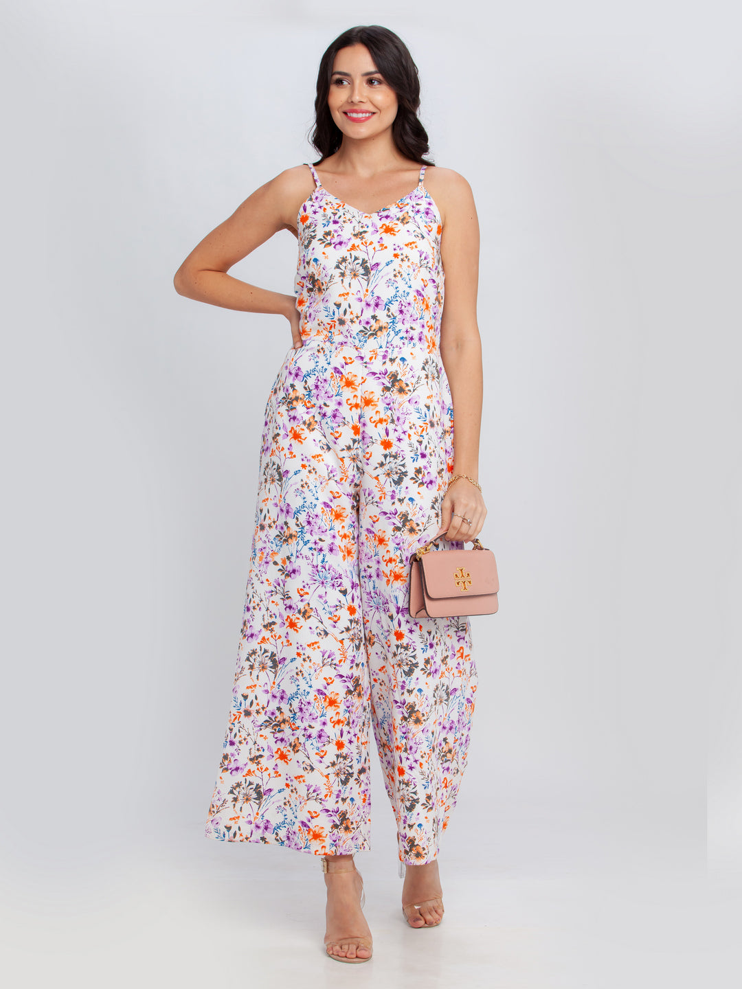 Off White Printed Strappy Jumpsuit