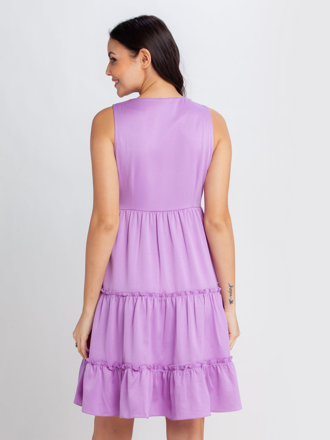 Purple Solid Flared Short Dress