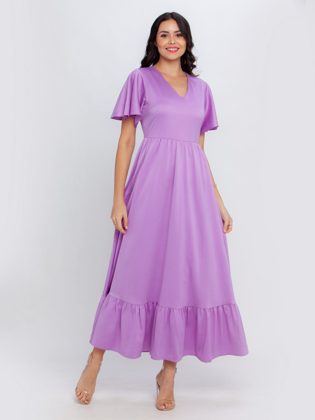 Purple Solid Maxi Dress