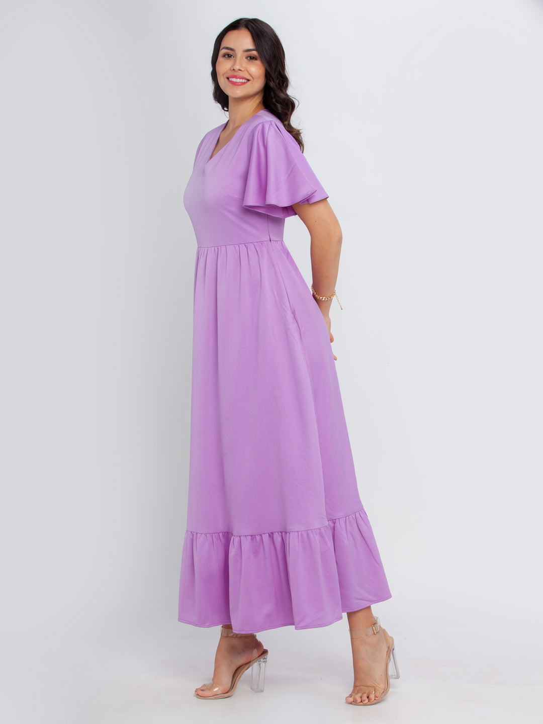 Purple Solid Maxi Dress