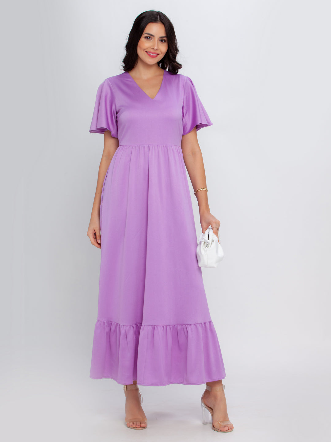 Purple Solid Maxi Dress