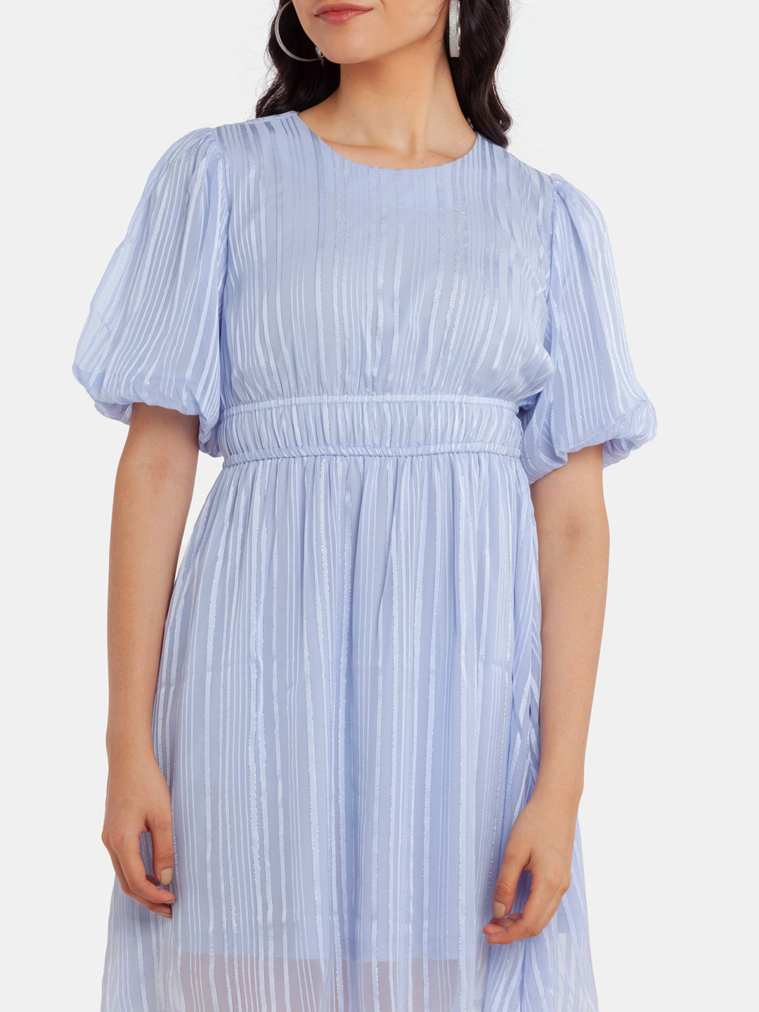 Blue Puff Sleeve Short Dress