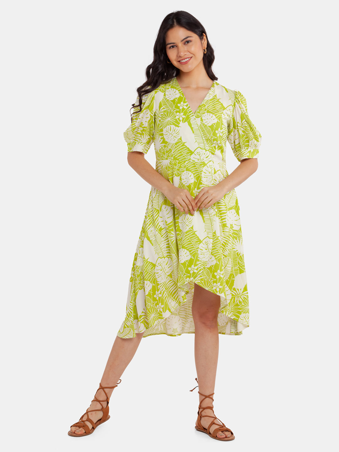 Green Printed Midi Dress For Women