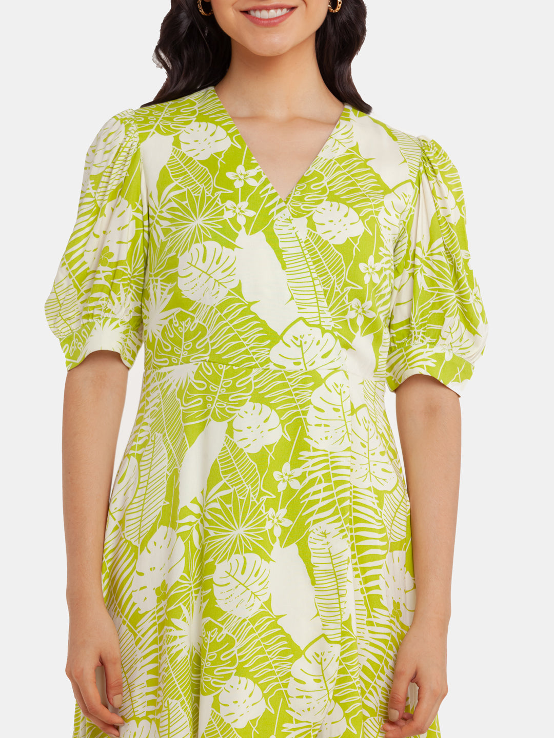 Green Printed Midi Dress For Women