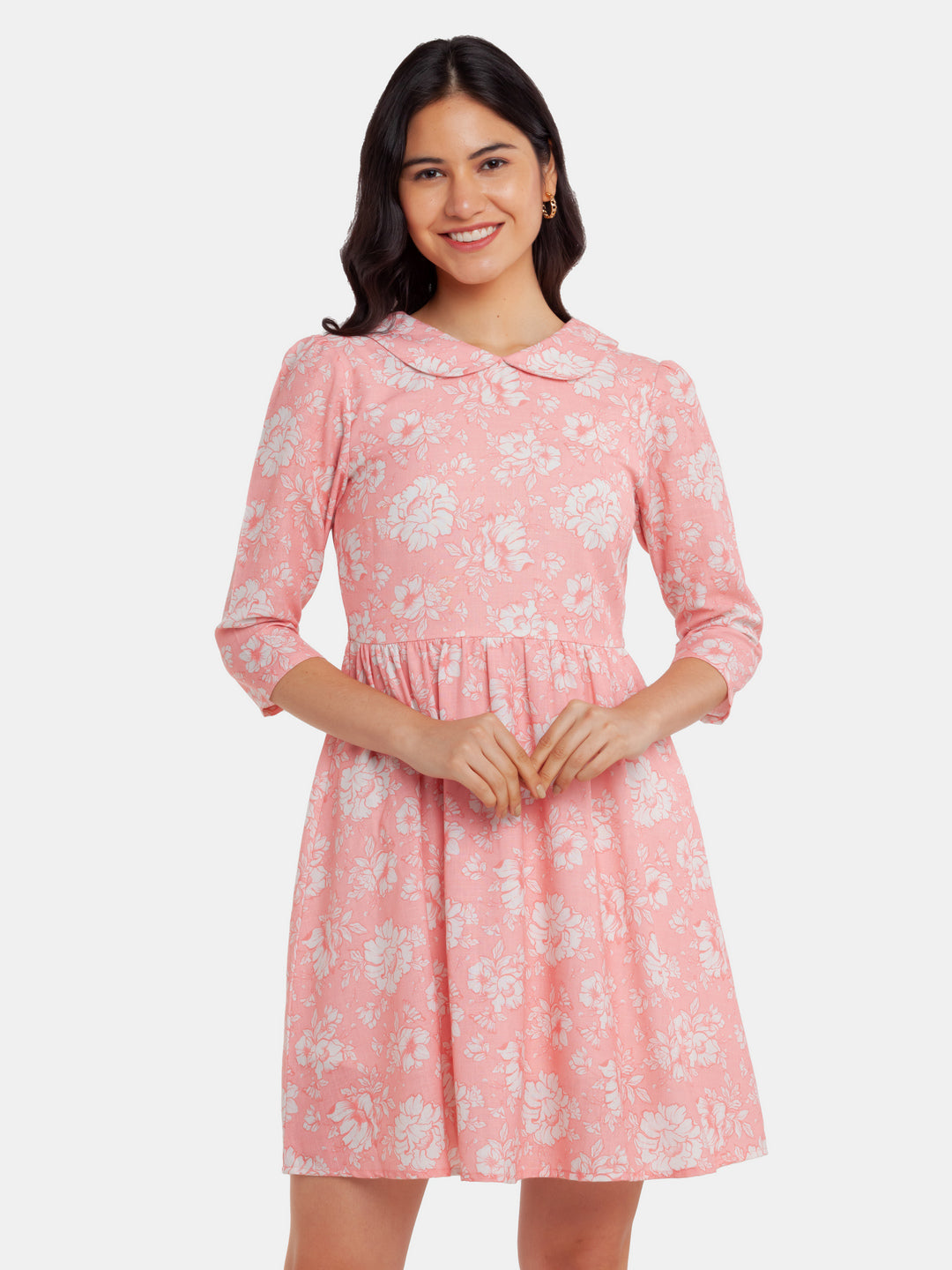 Pink Printed Short Dress For Women