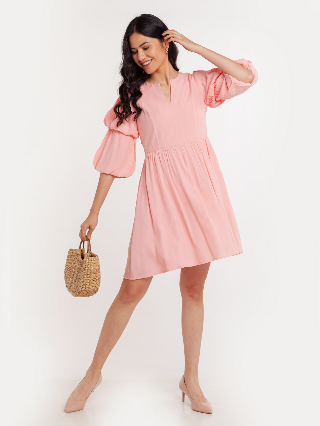 Pink Solid Short Dress