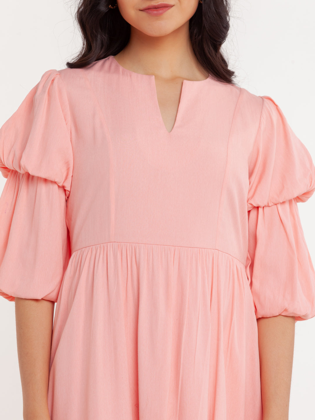 Pink Solid Short Dress For Women