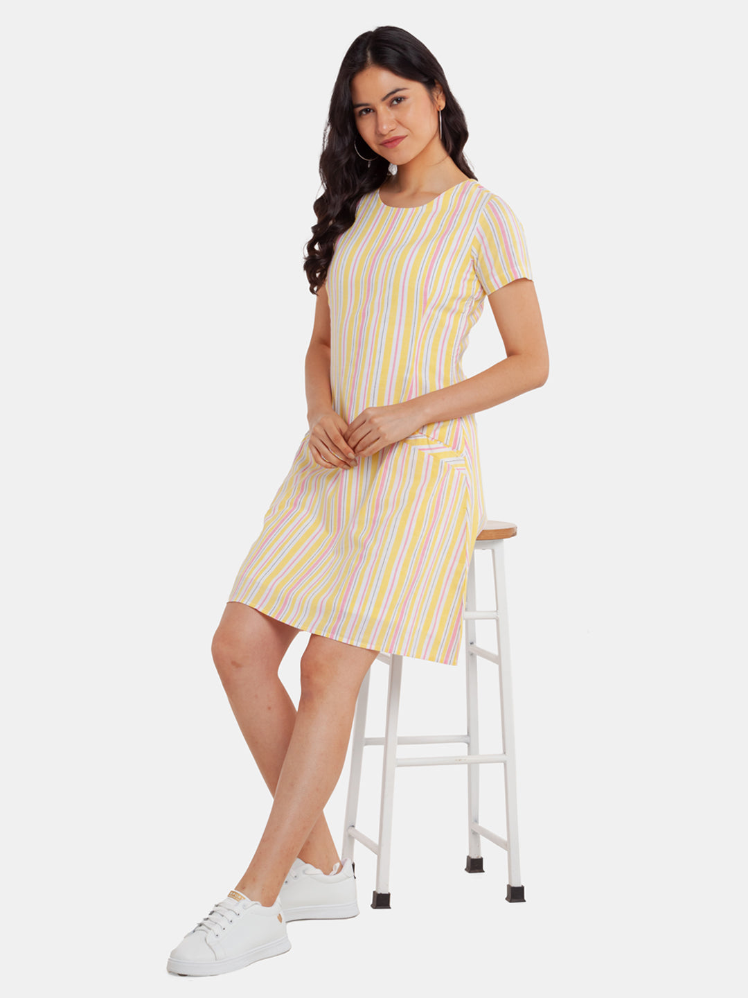 Multicolor Striped Short Dress For Women
