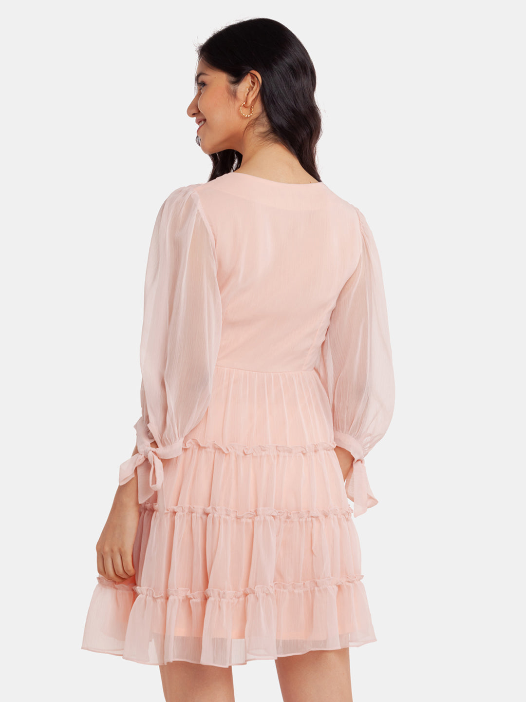 Pink Solid Tiered Short Dress