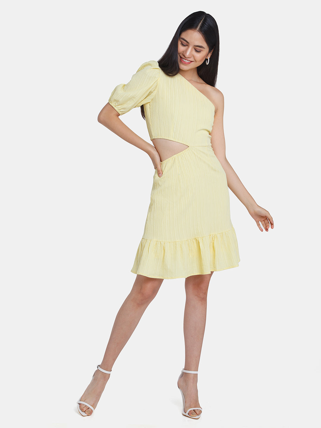 Yellow Solid Off Shoulder Short Dress