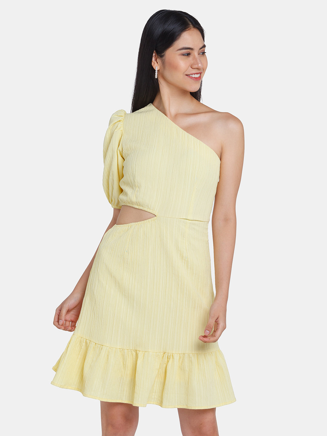 Yellow Solid Off Shoulder Short Dress