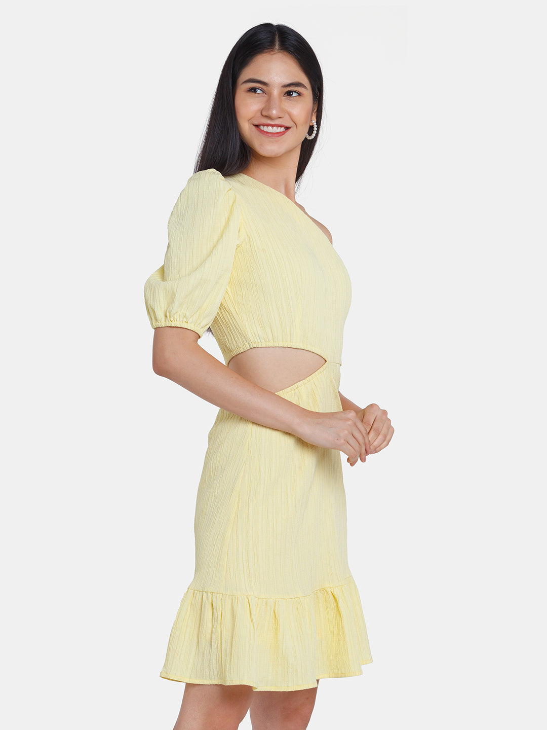 Yellow Solid Off Shoulder Short Dress