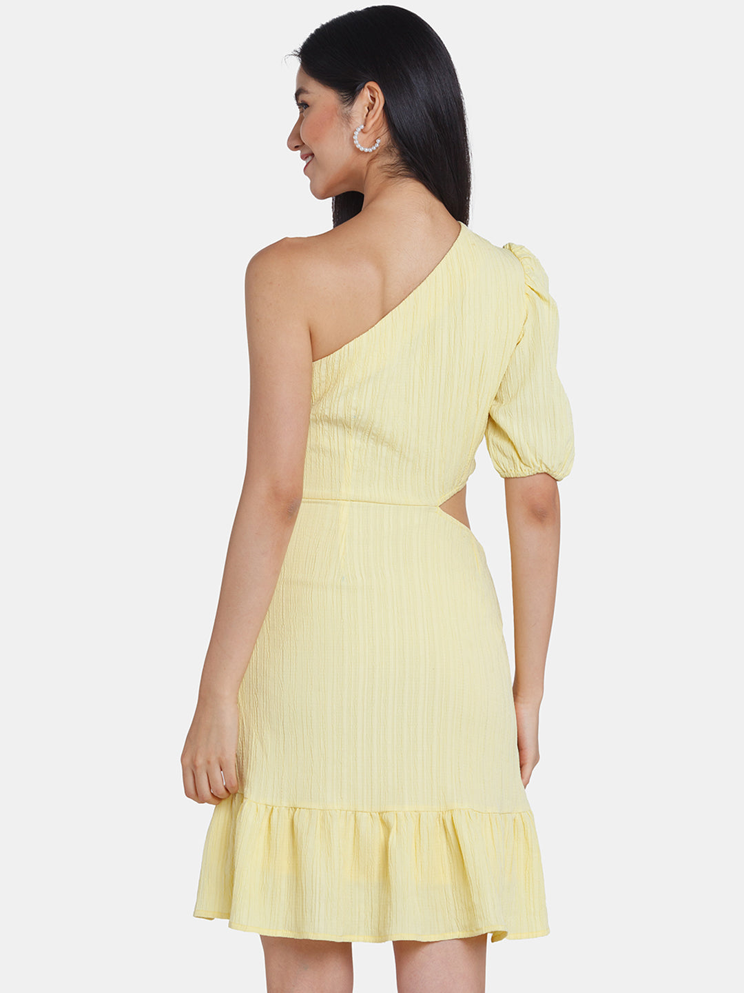 Yellow Solid Off Shoulder Short Dress