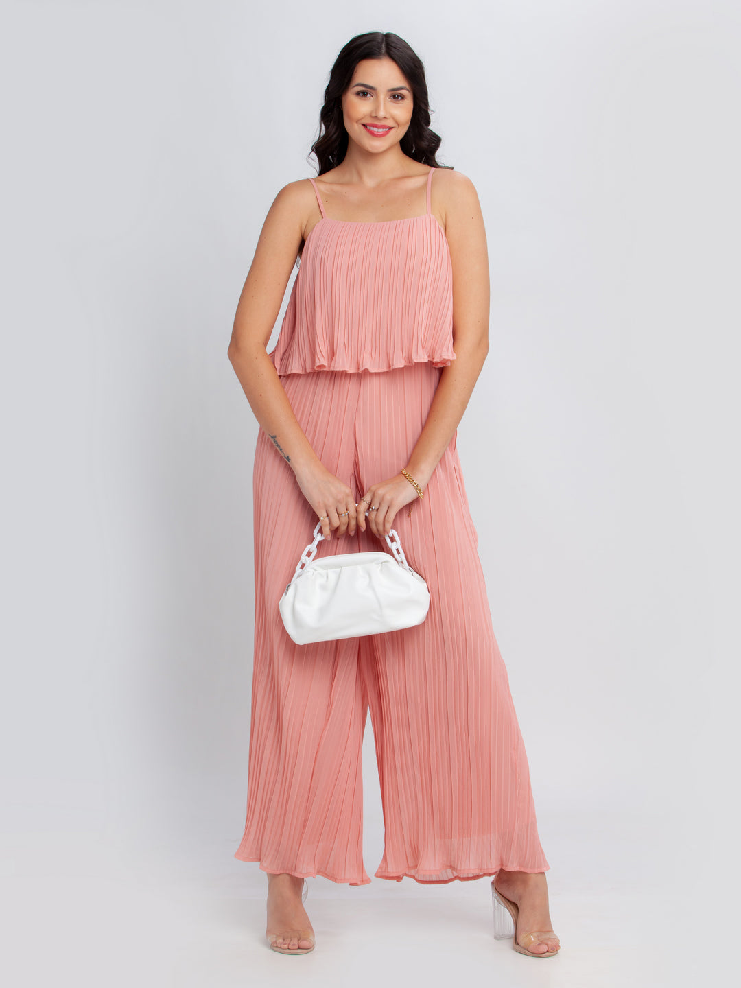 Pink Solid Strappy Culotte Jumpsuit