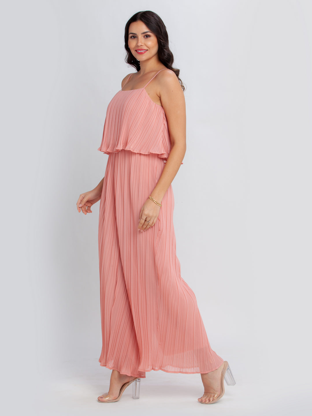 Pink Solid Strappy Culotte Jumpsuit