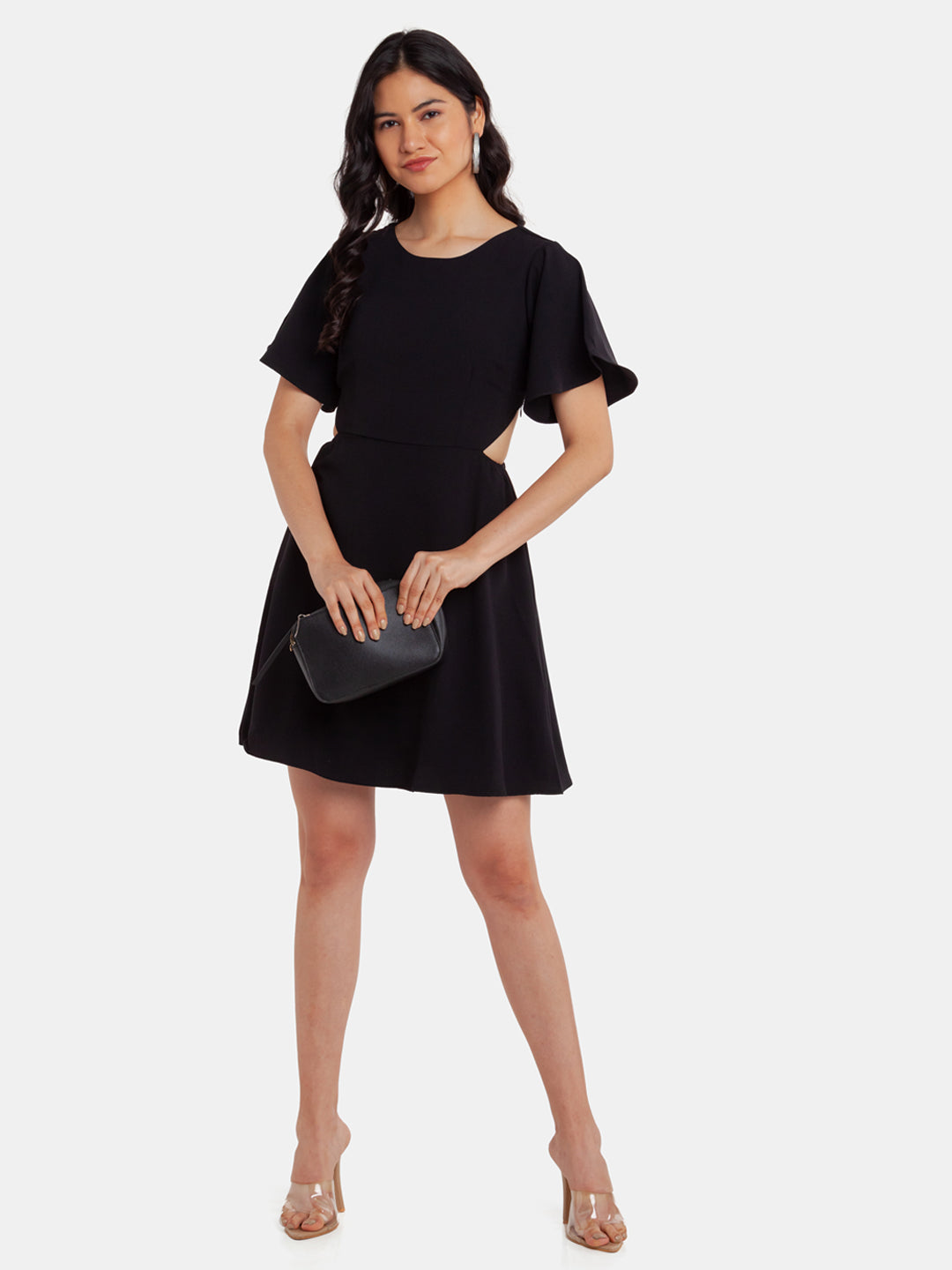 Black Solid Cutout Short Dress