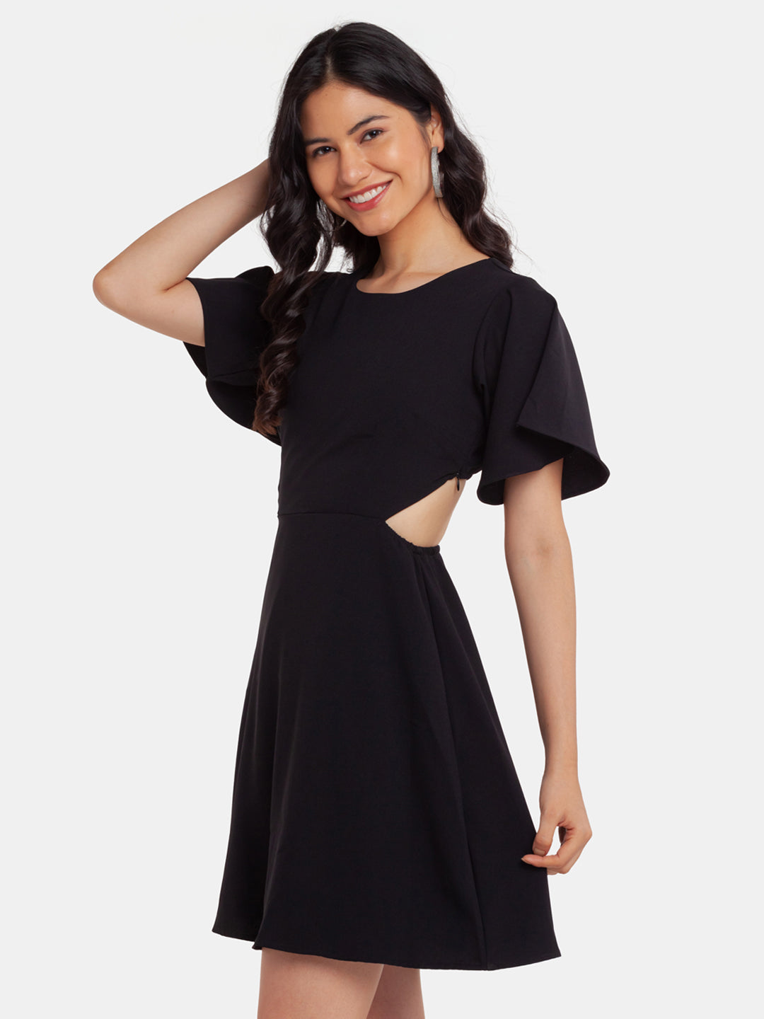 Black Solid Cutout Short Dress For Women