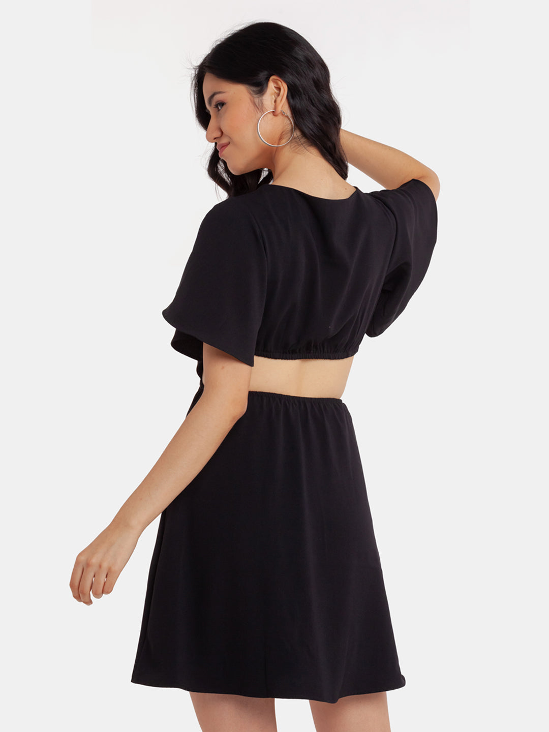 Black Solid Cutout Short Dress For Women