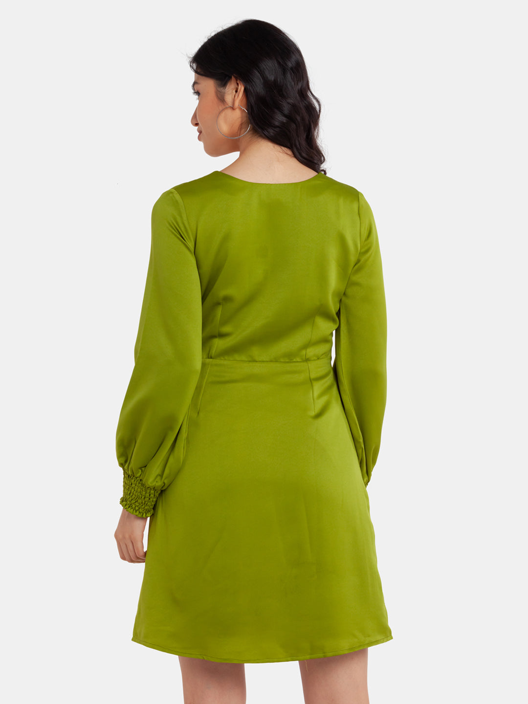 Green Solid Cutout Short Dress For Women