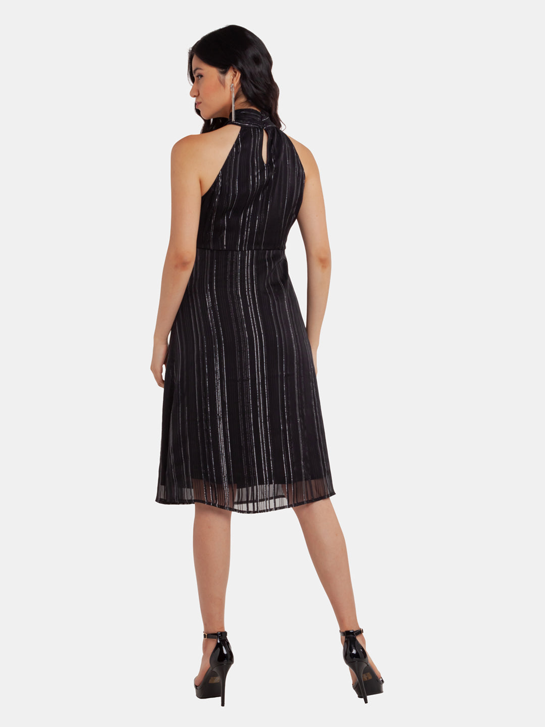 Black Striped A-Line Midi Dress