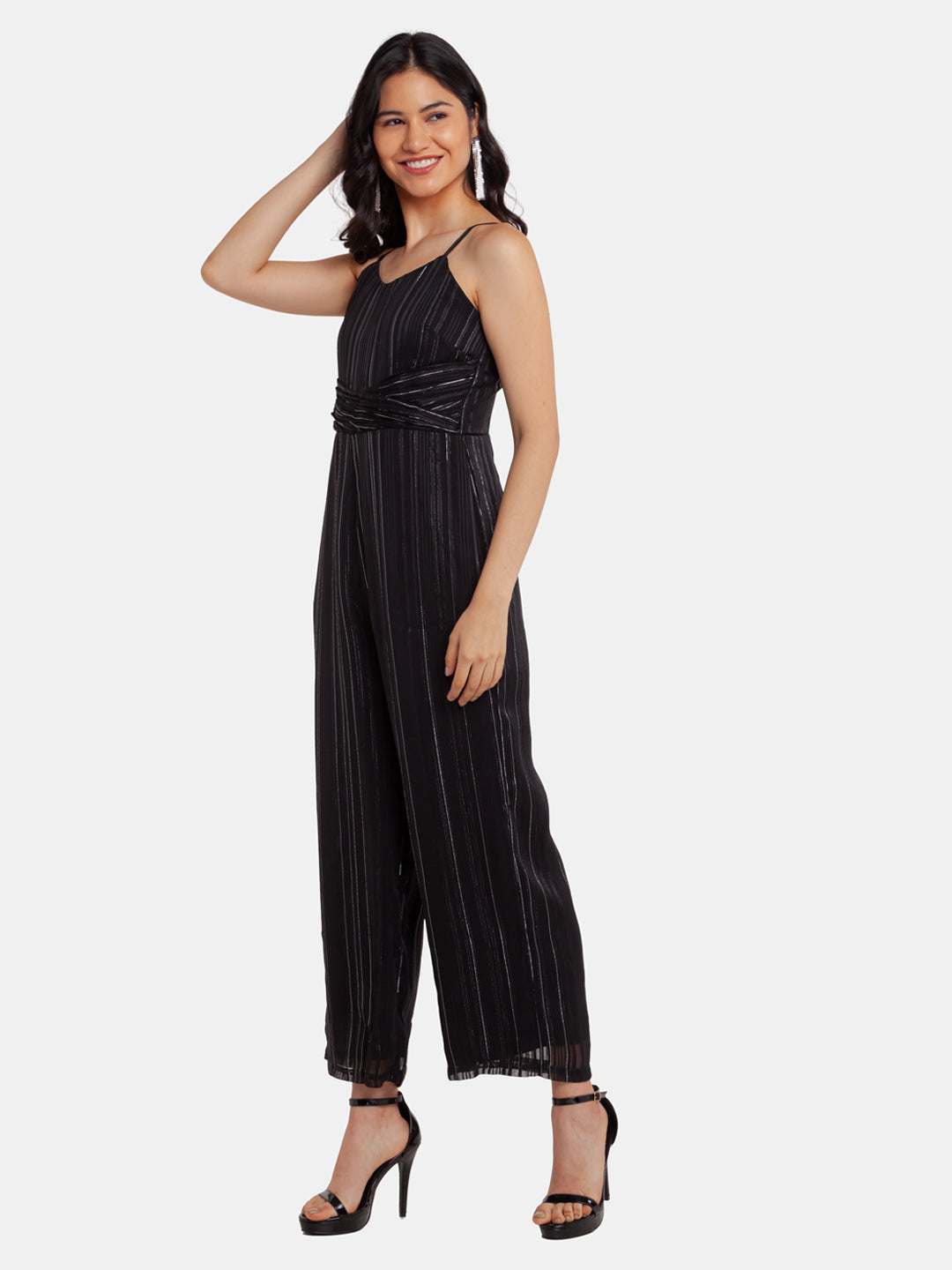 Black Striped Strappy Jumpsuit