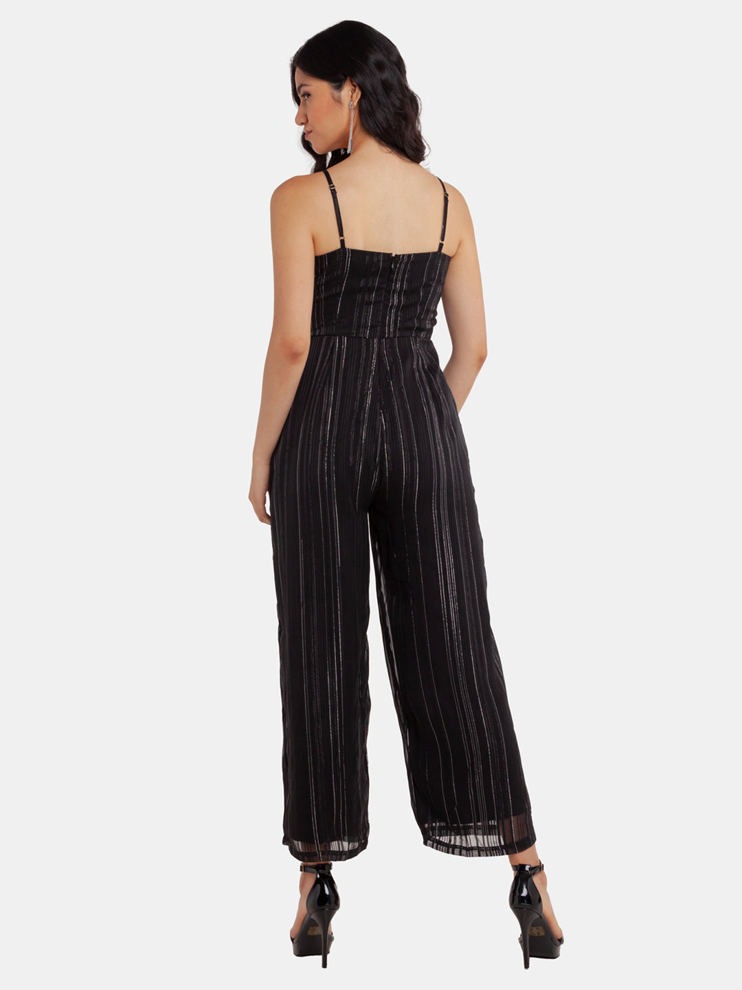 Black Striped Strappy Jumpsuit