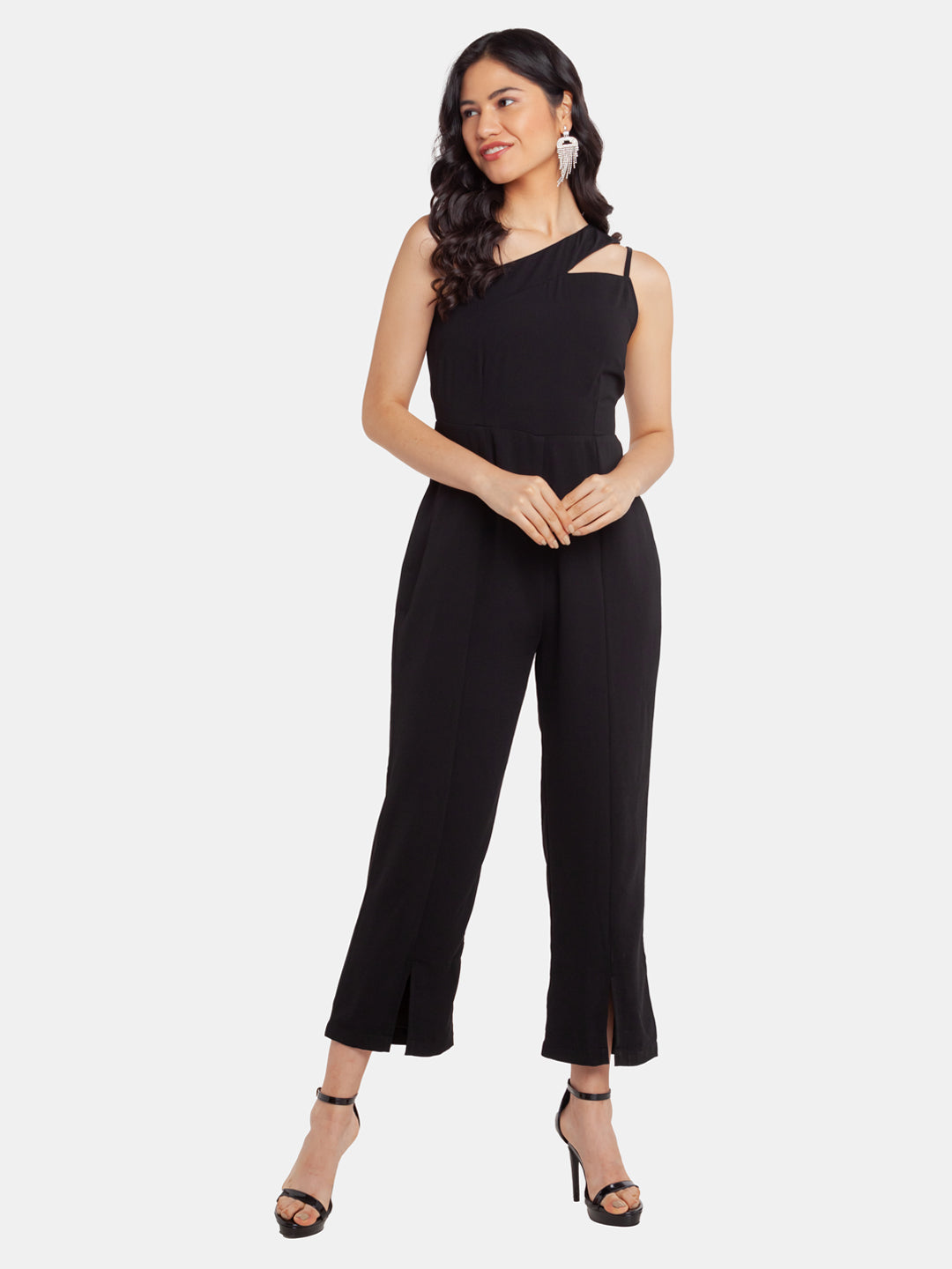 Black Solid Cutout Jumpsuit