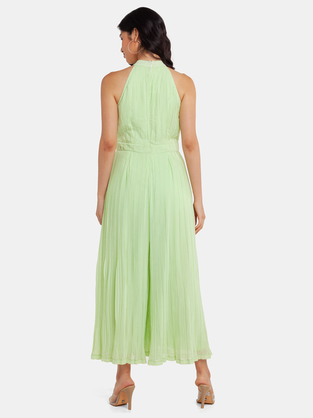 Green Solid Strappy Jumpsuit For Women