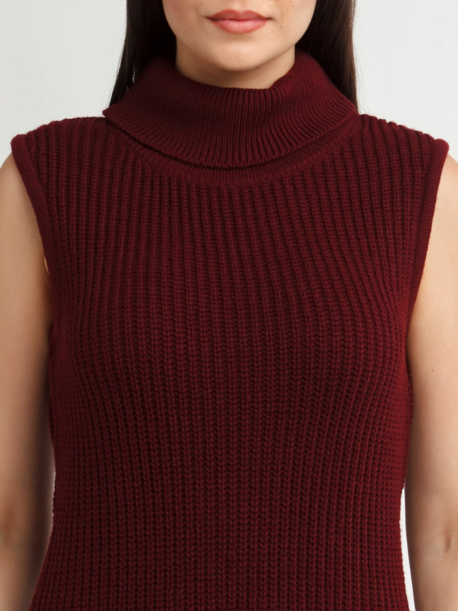 Maroon Solid Midi Dress