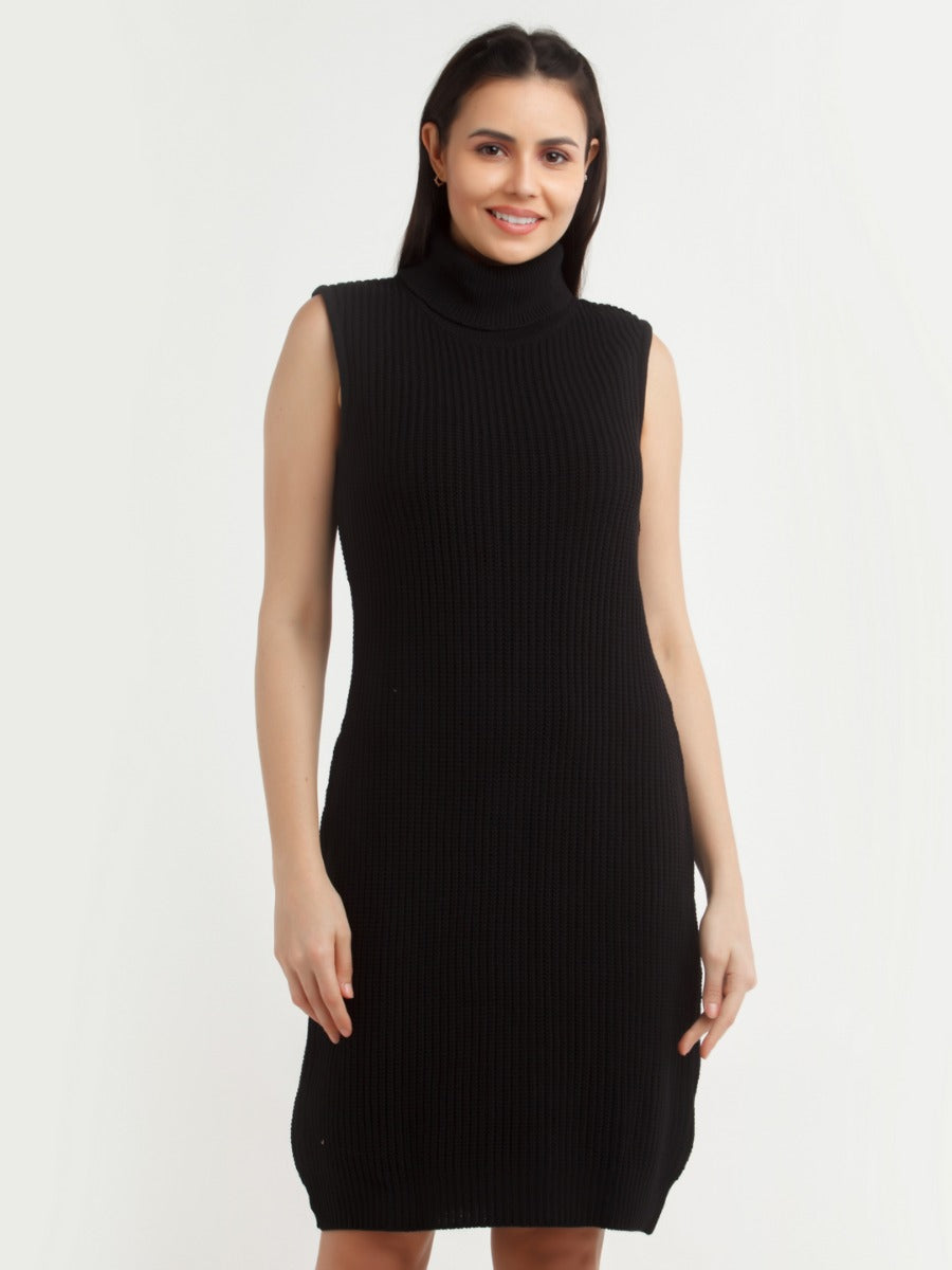 Black Solid Mini Dress For Women