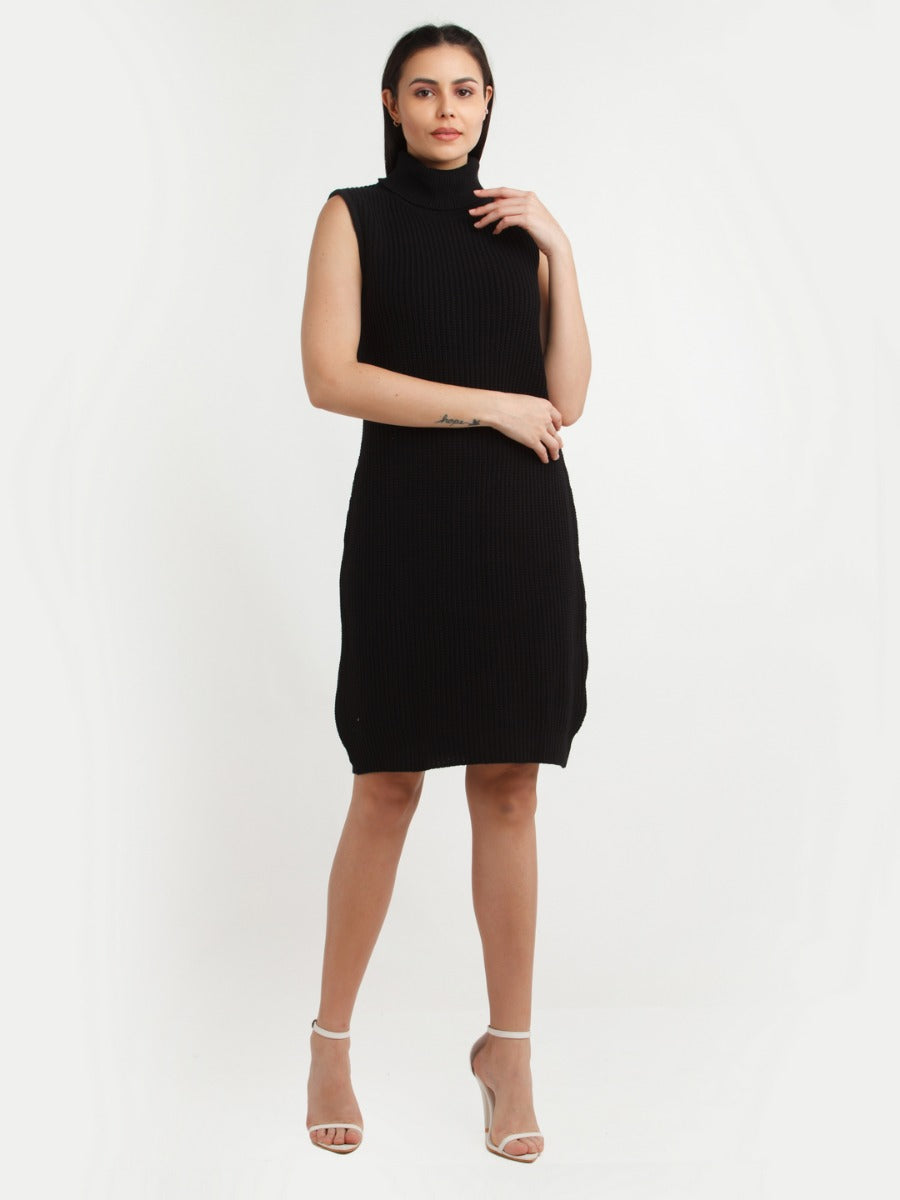 Black Solid Mini Dress For Women
