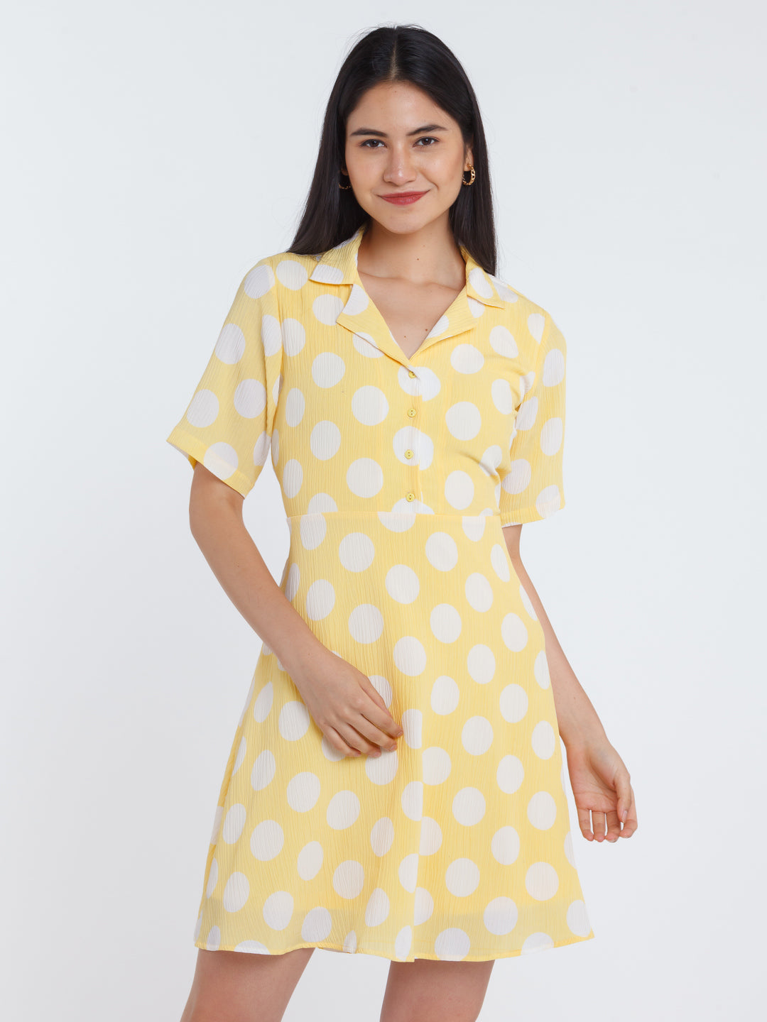 Yellow Polka Shirt Dress