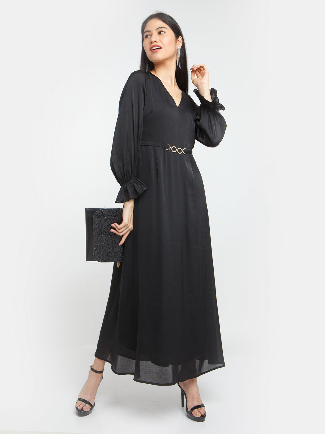 Black Solid Maxi Dress