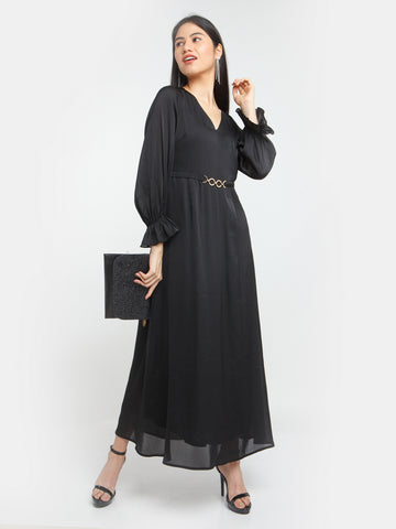 Black Solid Maxi Dress For Women