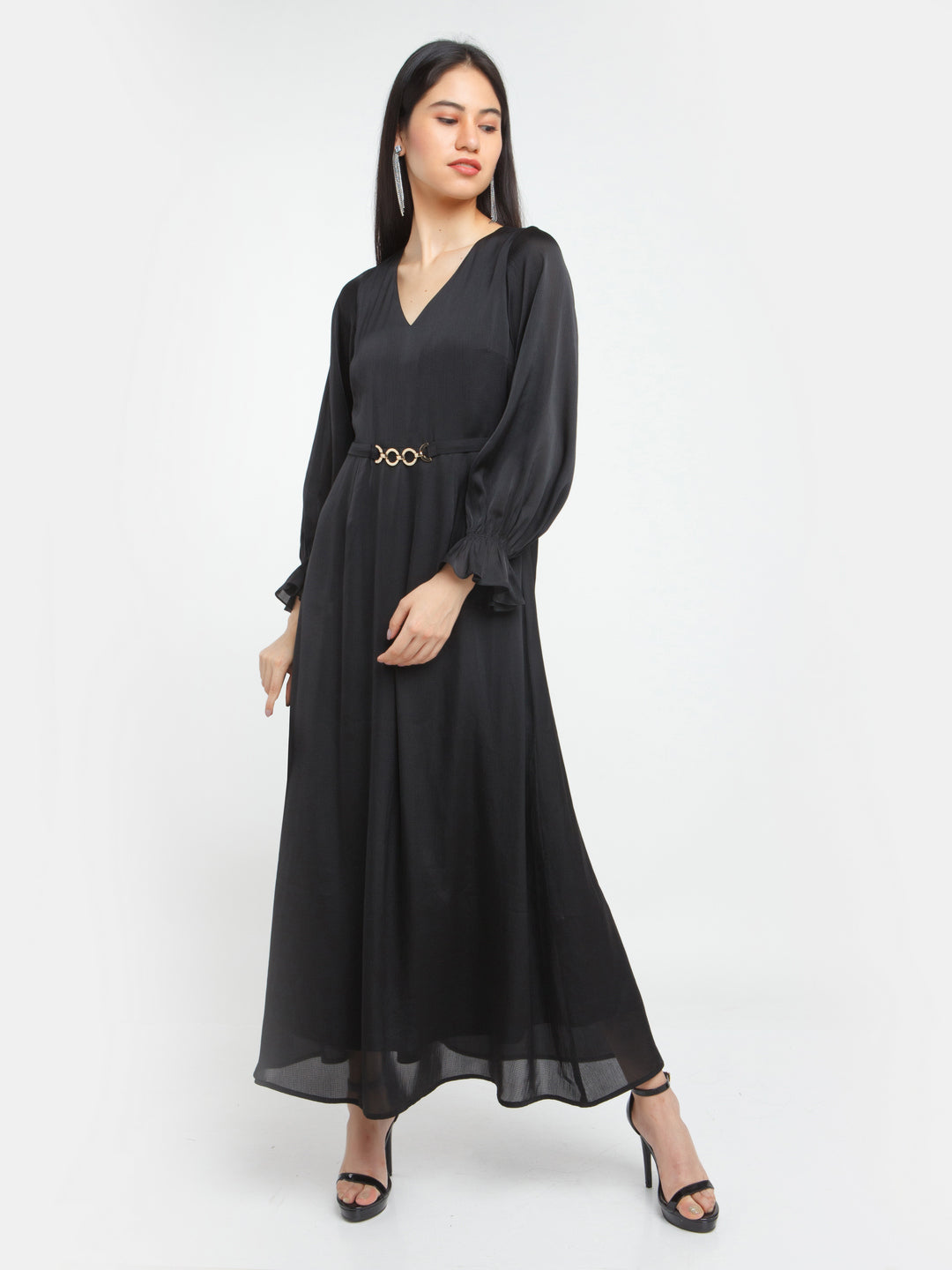 Black Solid Maxi Dress