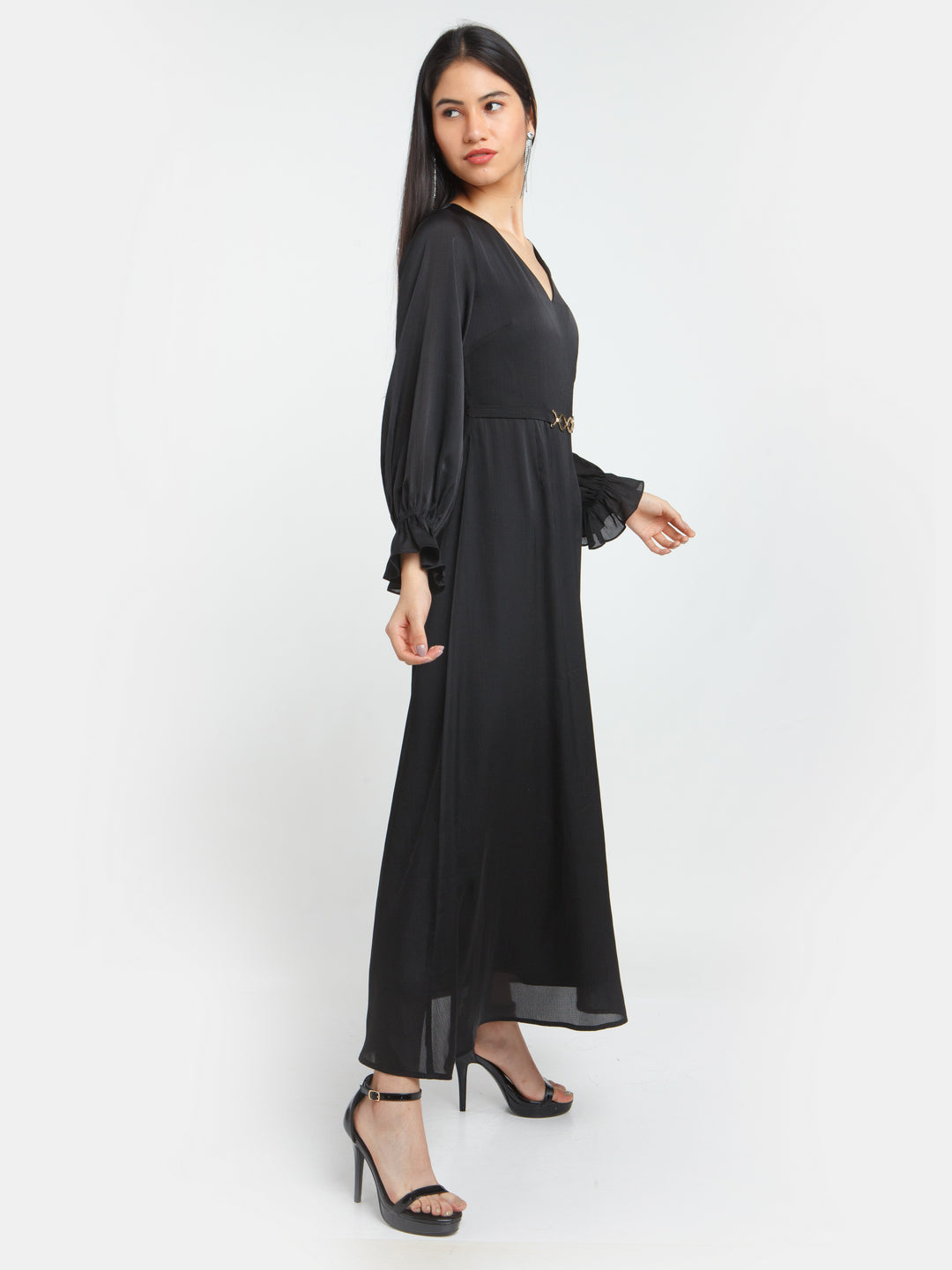 Black Solid Maxi Dress