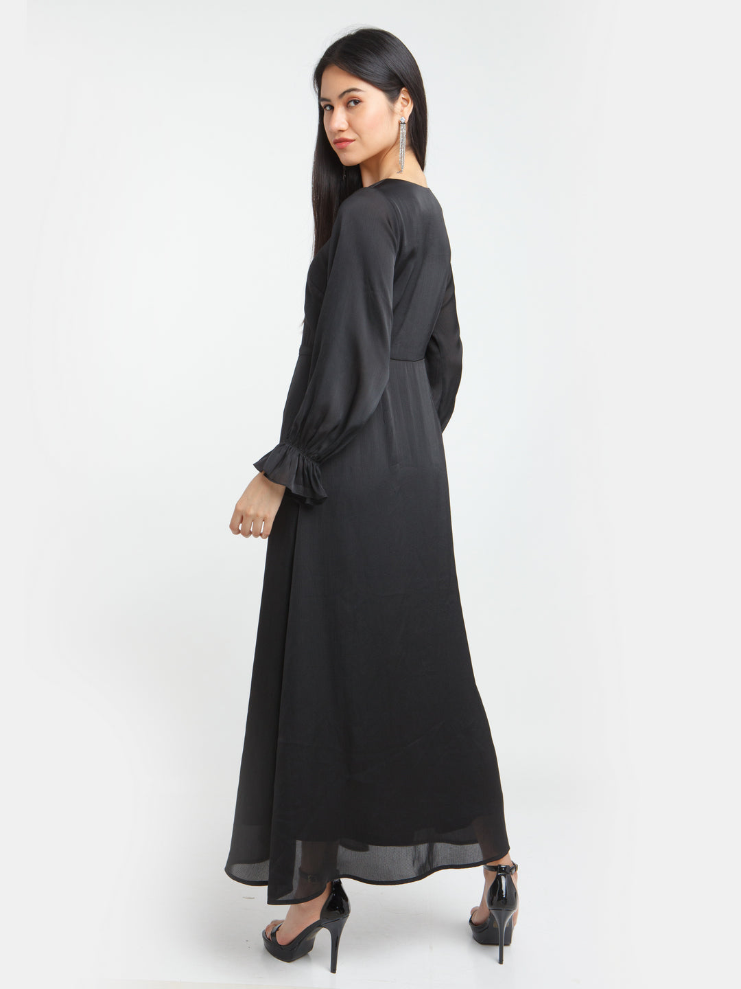 Black Solid Maxi Dress For Women