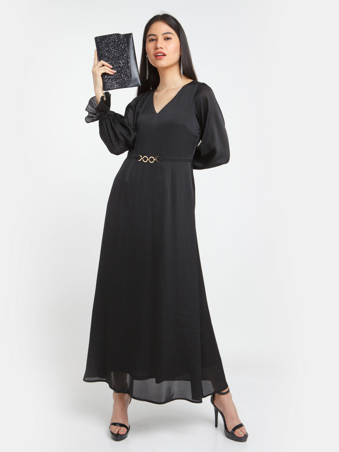 Black Solid Maxi Dress