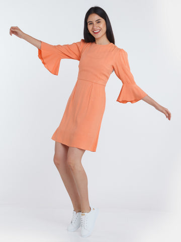 Orange Solid Short Dress For Women