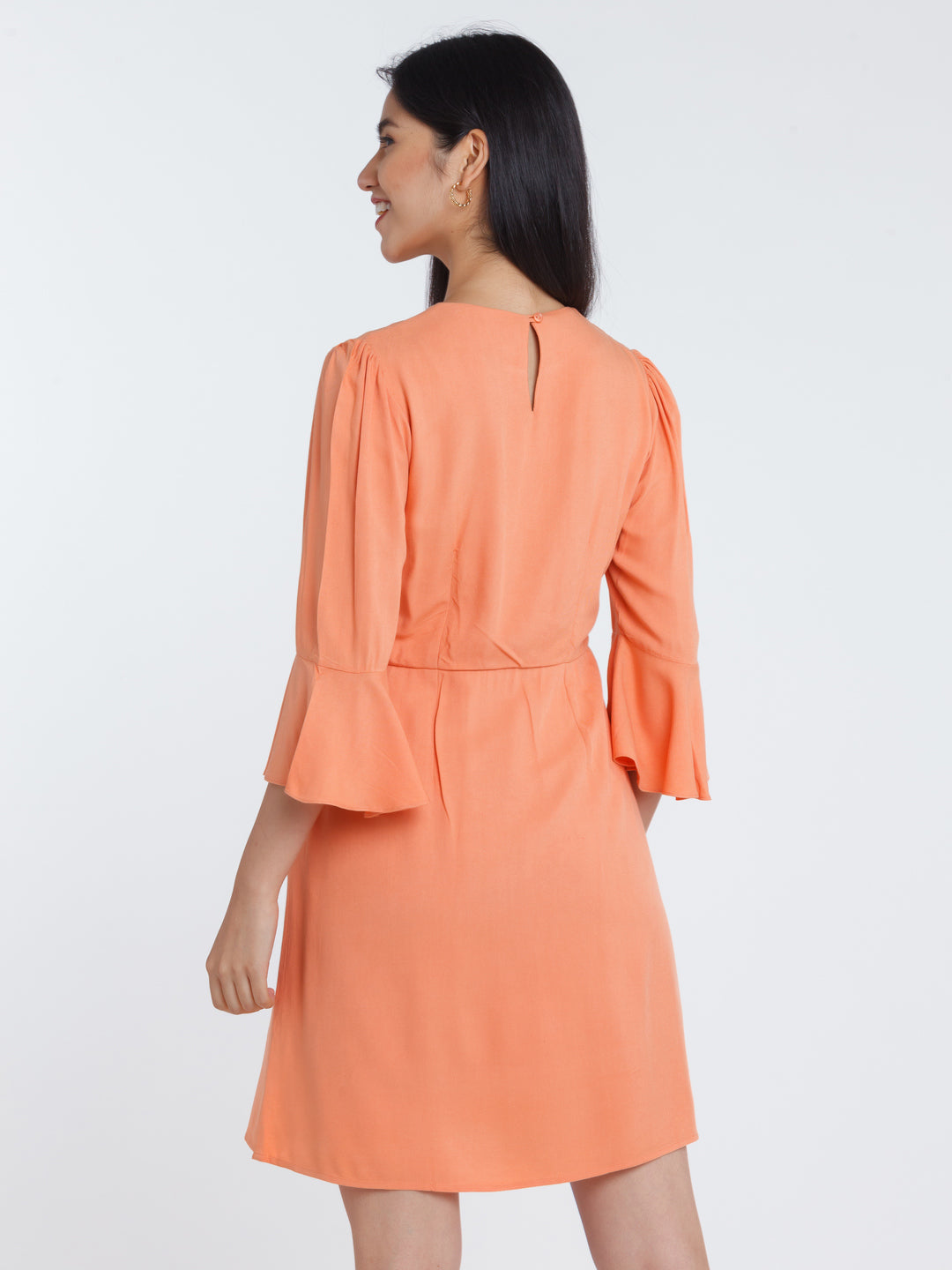 Orange Solid Short Dress For Women