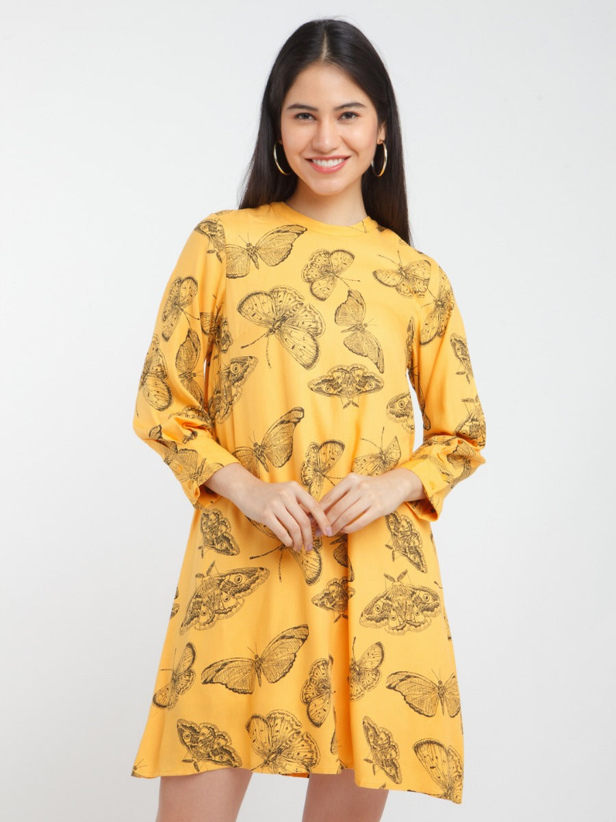 Yellow Printed Short Dress