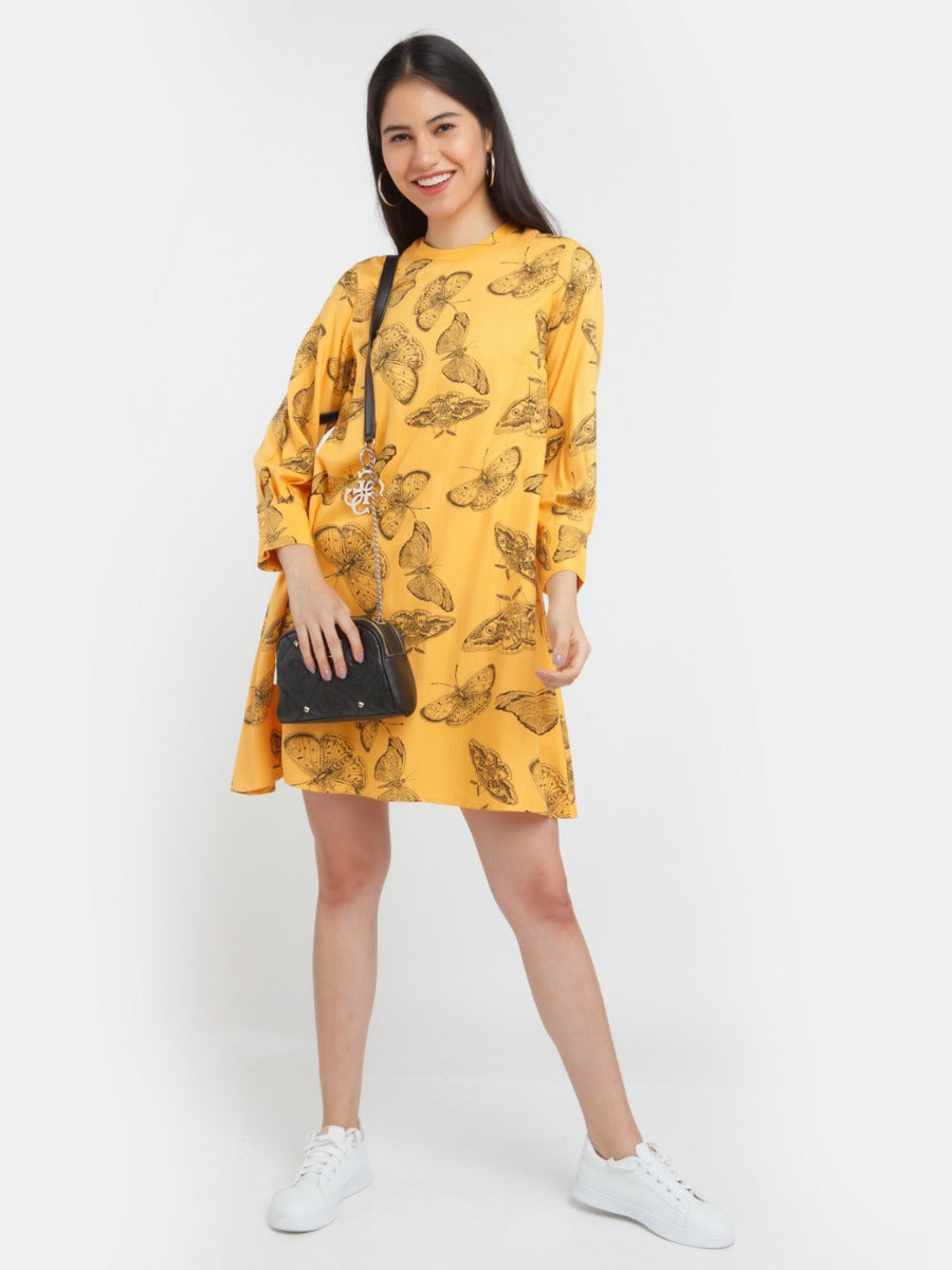 Yellow Printed Short Dress