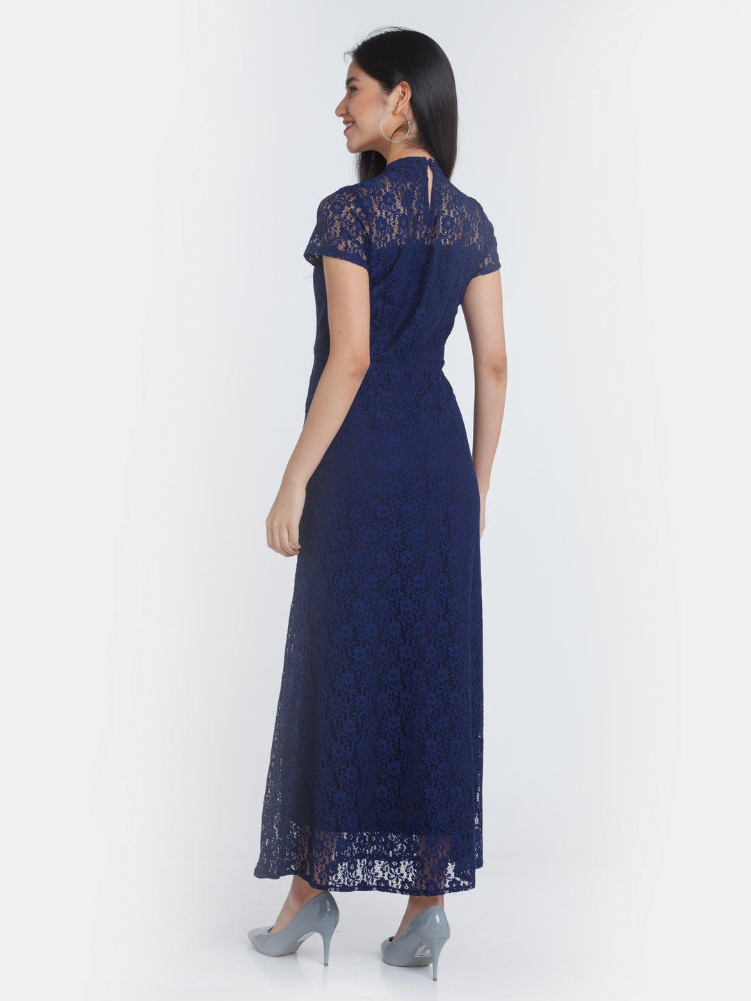 Navy Blue Lace Maxi Dress For Women