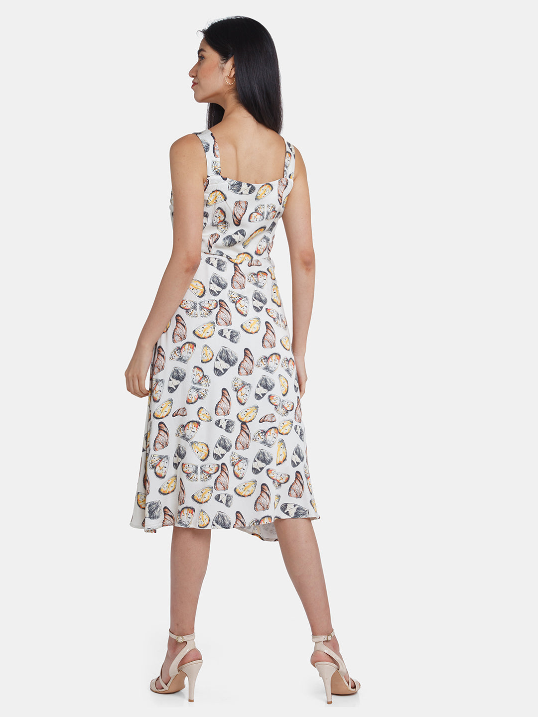 Off White Printed Strappy Midi Dress