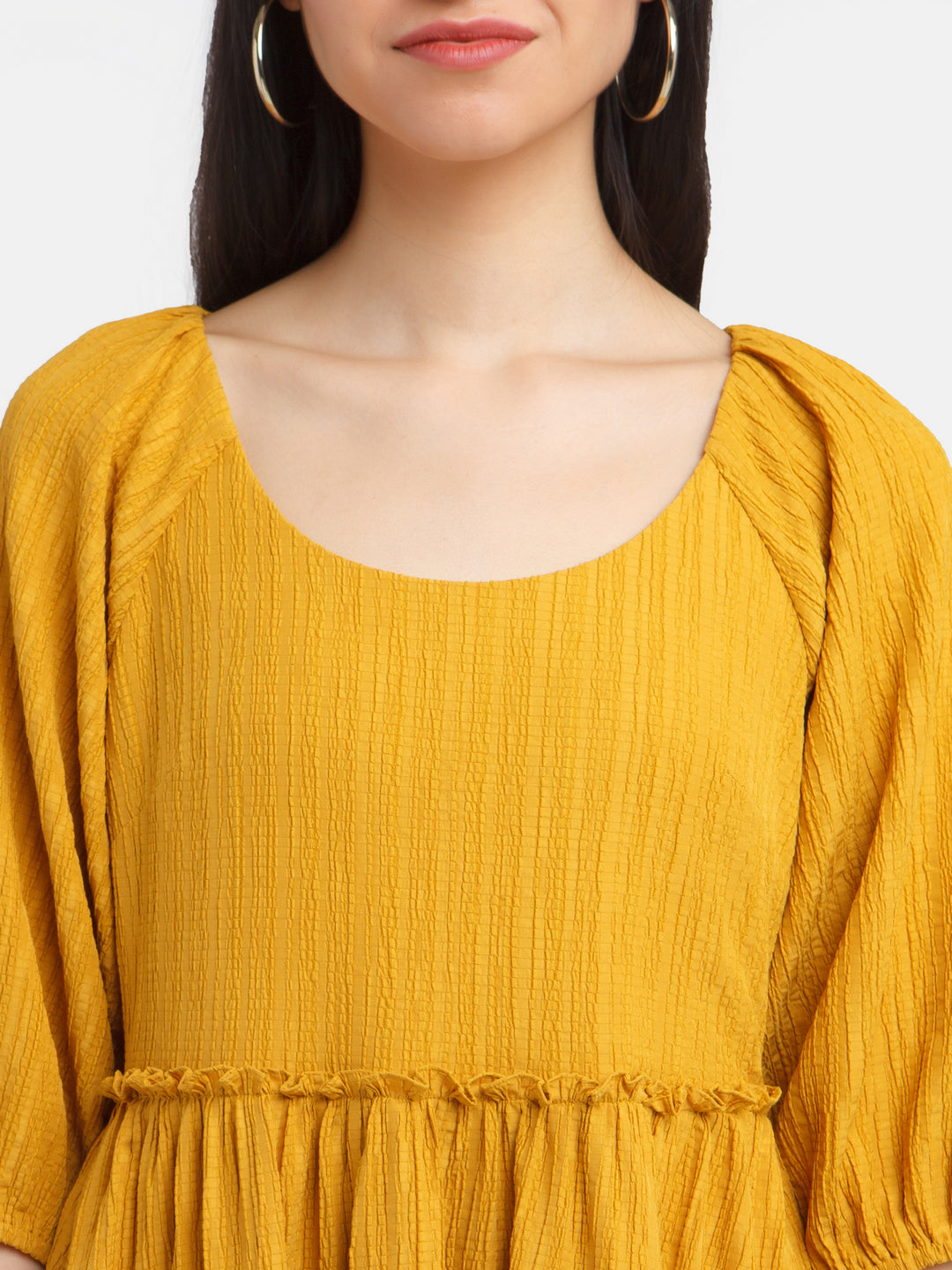 Mustard Solid Ruffled Short Dress