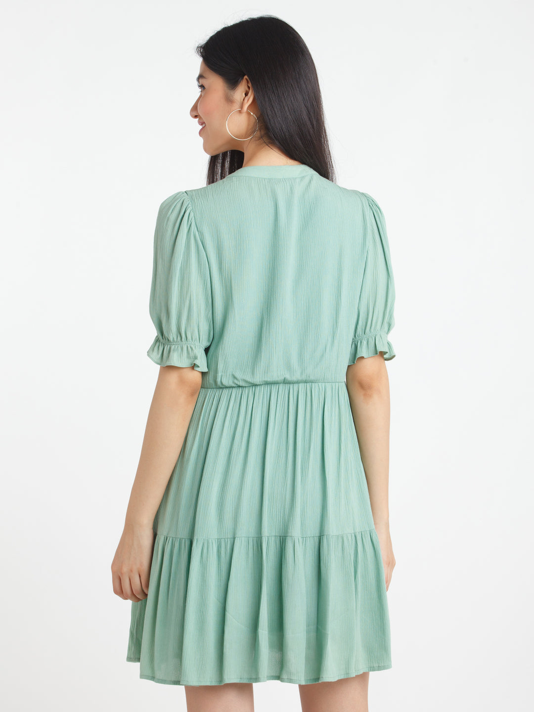 Green Solid A-Line Short Dress