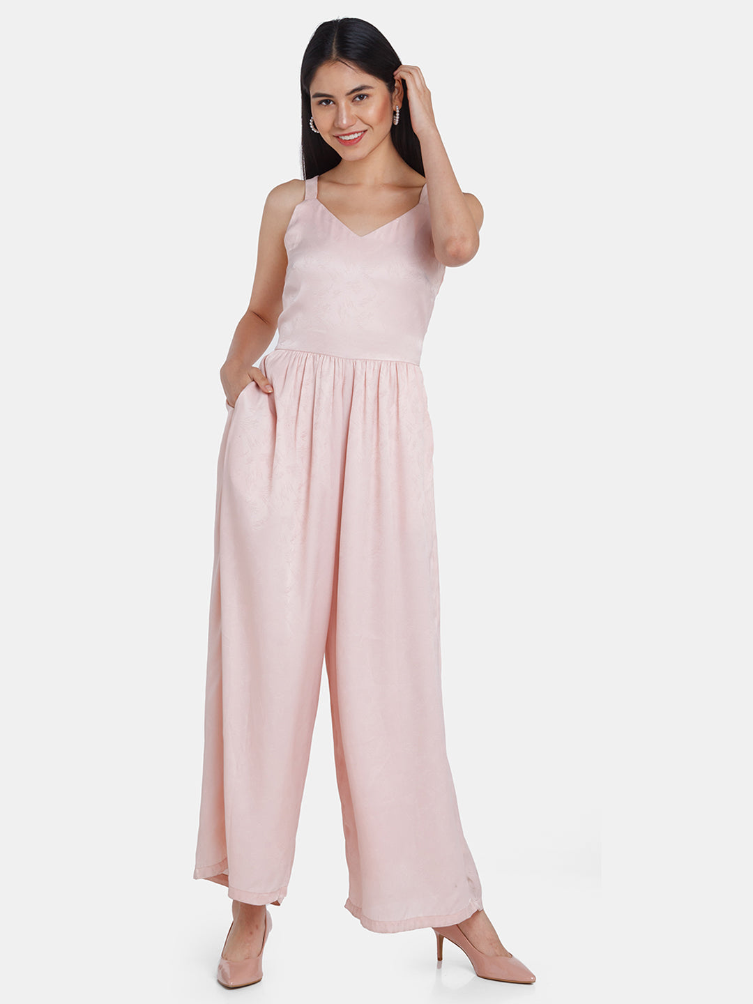 Pink Solid A-Line Jumpsuit