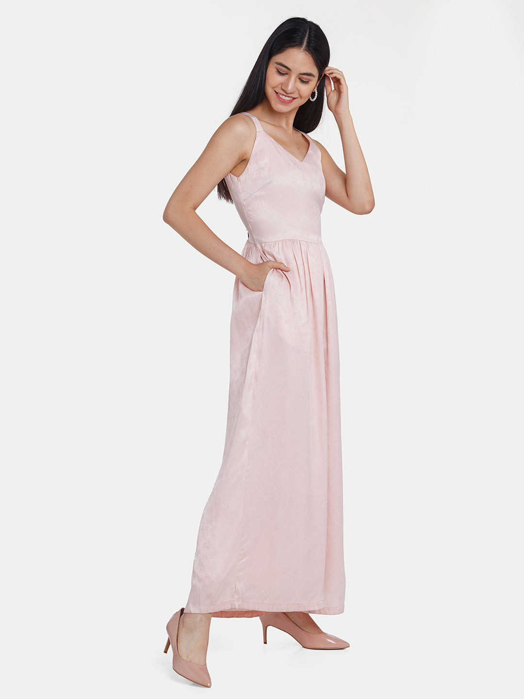 Pink Solid A-Line Jumpsuit