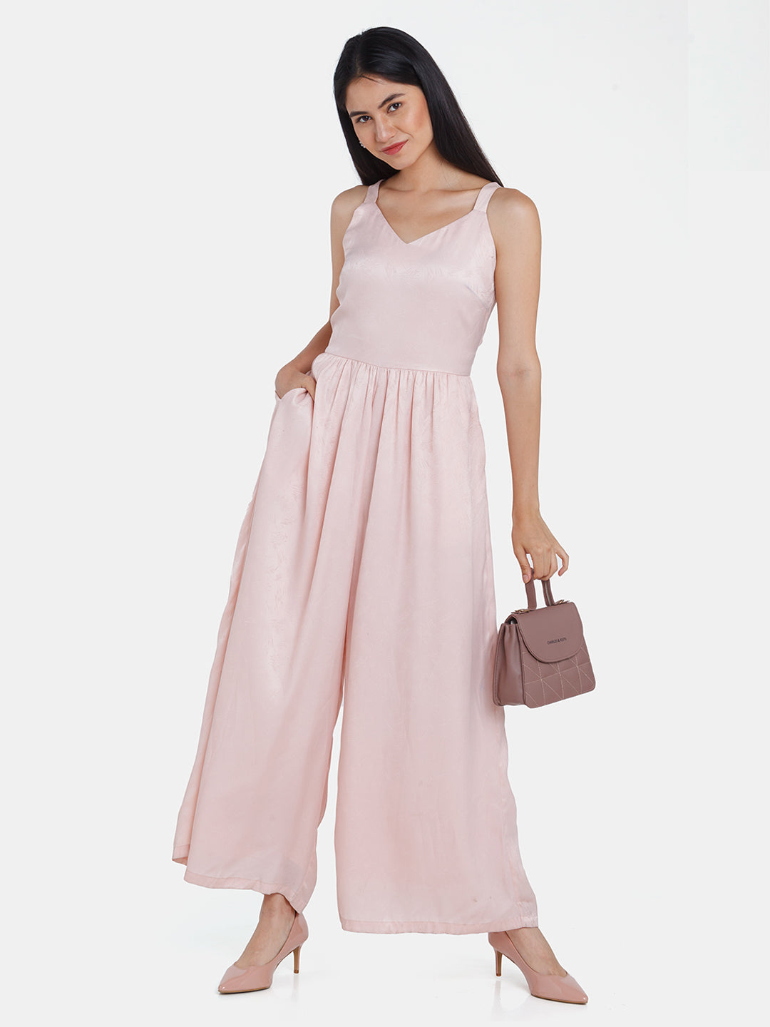 Pink Solid A Line Jumpsuit