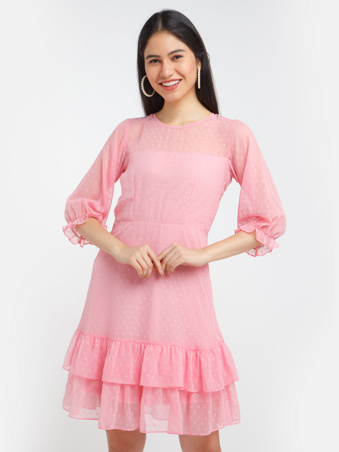 Pakistani Wedding Dress - Tea Pink Short Frock Coral Back Train Lehenga